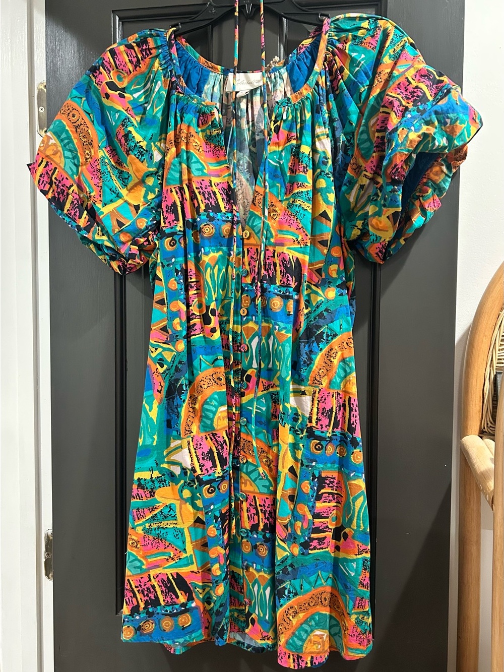 Vibrant Multicolor Tropical Print Tunic Dress / natia mini dress